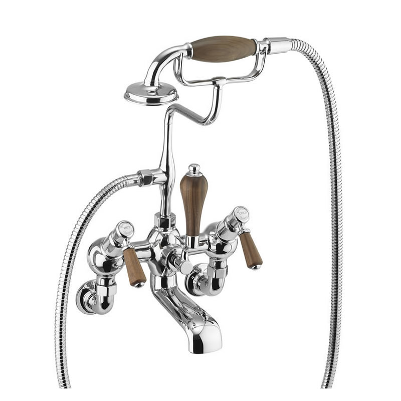 Kensington Walnut Angled Bath Shower Mixer - Wall Mounted